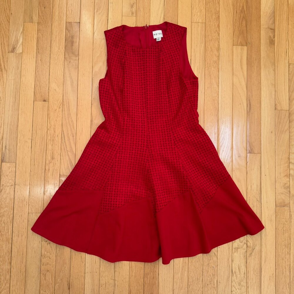 Reiss Textured Fit & Flare Dress – Size US 10 – Red